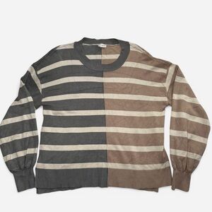 Hem & Thread Colorblock Striped Pullover Sweater Muted Earth Tones Whimsigoth